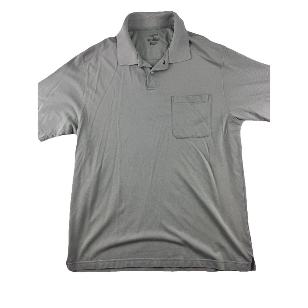 Van Heusen Men’s Polo Shirt Medium Green Pocket Microstripe Casual Golf